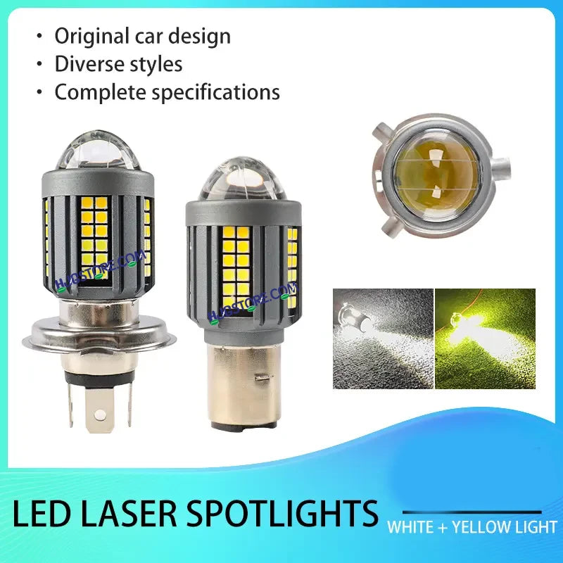 HJG H4 Lens New Model White Yellow LED Headlight Bulb H4 For All Motorcycles (Low and High Beam Bulbs (White) White Yellow 50W Lens) - Type H4 - HJGstore.com