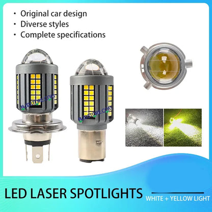 HJG H4 Lens New Model White Yellow LED Headlight Bulb H4 For All Motorcycles (Low and High Beam Bulbs (White) White Yellow 50W Lens) - Type H4 - HJGstore.com
