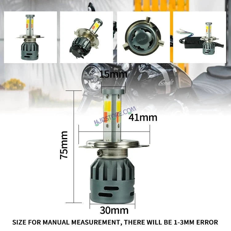 HJG M3 Mini 60W White/Yellow H4 Dual Beam New Model LED Bulb AC/DC Headlight LED Bulb White/Yellow Hi/Lo 60W H4 LED for Bike Car Light H4 LED with Fan Conversion Kit Hi/Lo Beam Headlight 12V/24V for Bike/Car, Set of 1, 6000 LM 60W, White/Yellow Hi/Lo - HJGstore.com