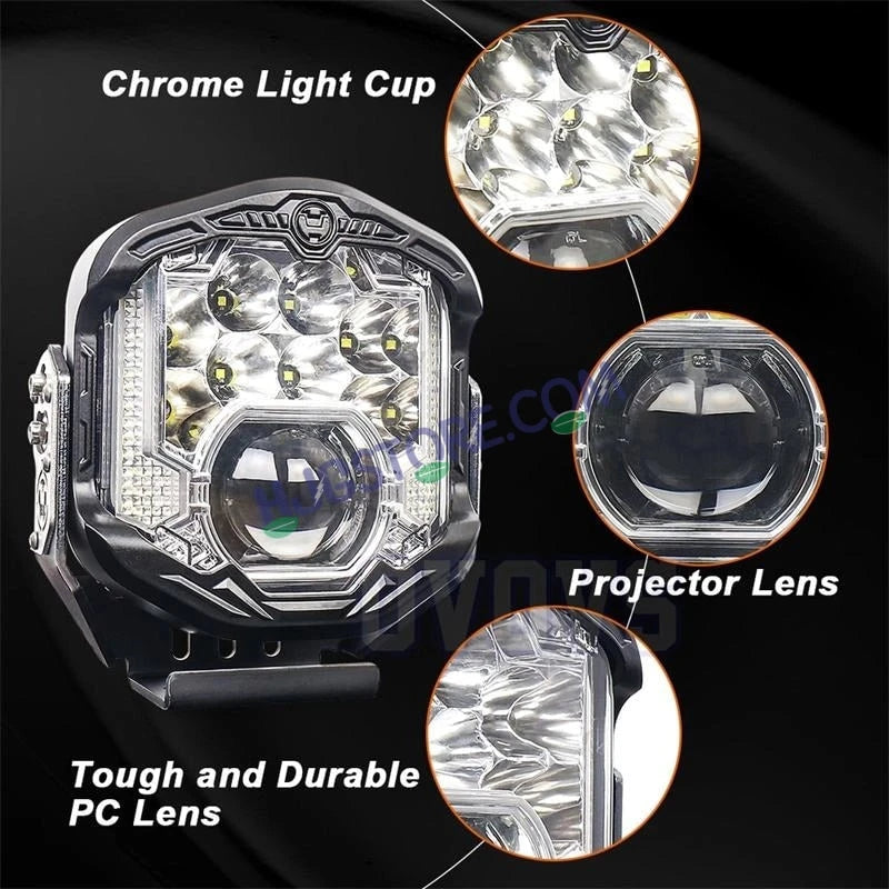HJG GodsEye Side Shooter 1 LED with 8 CREE LED White/Red Off Road 7 inch 95W LED Headlight Spot Light Fog Light Universal For Bike, Truck, Jeep, Car Bike Led Headlights LED Fog Lights For Motorcycle Car SUV Lights, Pack of 1 LIU HJG GodsEye Side Shooter - HJGstore.com