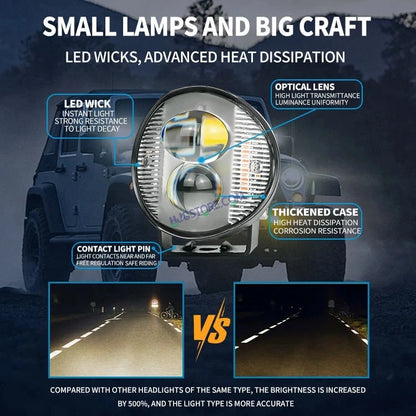 HJG 2 LED Round New with Red Blue Flash Strobe 1pc LIU HJG Fog Light for Bikes and Cars High Power, Heavy clamp and Strong aluminum. (2 LED Round Fog White/Yellow with Red/Blue Flash) White/Yellow Projector, Red Blue Strobe Flash, Pack of 2 - HJGstore.com