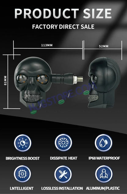 HJG Skull Indicator Skull Shape Turn Signal Lights Indicator Universal for All Bikes Models Turn Signal Lights Motorcycle Set of 2 LIU HJG Skull Indicator - HJGstore.com