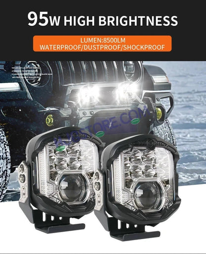 HJG GodsEye Side Shooter 1 LED with 8 CREE LED White/Red Off Road 7 inch 95W LED Headlight Spot Light Fog Light Universal For Bike, Truck, Jeep, Car Bike Led Headlights LED Fog Lights For Motorcycle Car SUV Lights, Pack of 1 LIU HJG GodsEye Side Shooter - HJGstore.com