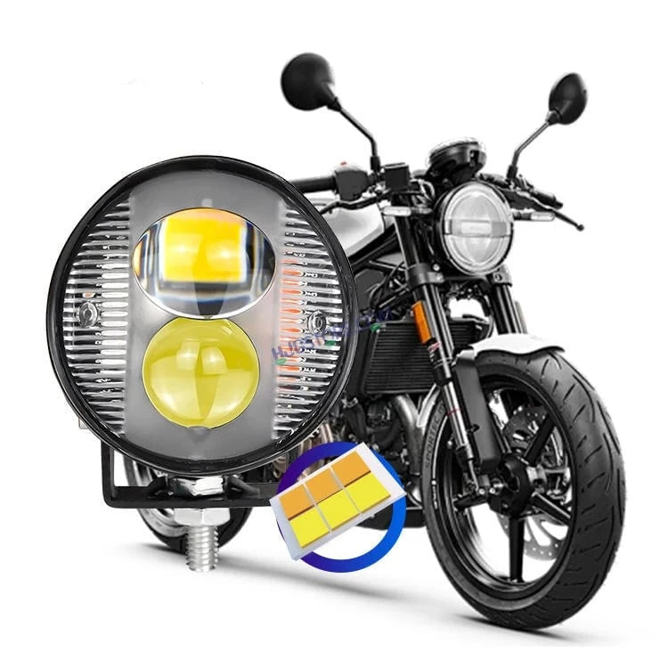 HJG 2 LED Round New with Red Blue Flash Strobe 1pc LIU HJG Fog Light for Bikes and Cars High Power, Heavy clamp and Strong aluminum. (2 LED Round Fog White/Yellow with Red/Blue Flash) White/Yellow Projector, Red Blue Strobe Flash, Pack of 2 - HJGstore.com
