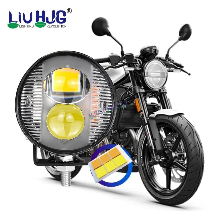 HJG 2 LED Round New with Red Blue Flash Strobe 1pc LIU HJG Fog Light for Bikes and Cars High Power, Heavy clamp and Strong aluminum. (2 LED Round Fog White/Yellow with Red/Blue Flash) White/Yellow Projector, Red Blue Strobe Flash, Pack of 2 - HJGstore.com