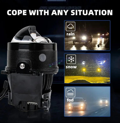 HJG 3 Inch Bi LED Car Projector 140W H8/H9/H11/H16 Foglight with Laser Spot and Wide Spread Red DRL/White/Yellow/Warm White Light 140W Foglight Ultra Wide Dual Intensity LED Driving Fog Lights 3000K/4300K/6500K Universal For All Cars & Bikes H8/H9/H11/H16 - HJGstore.com