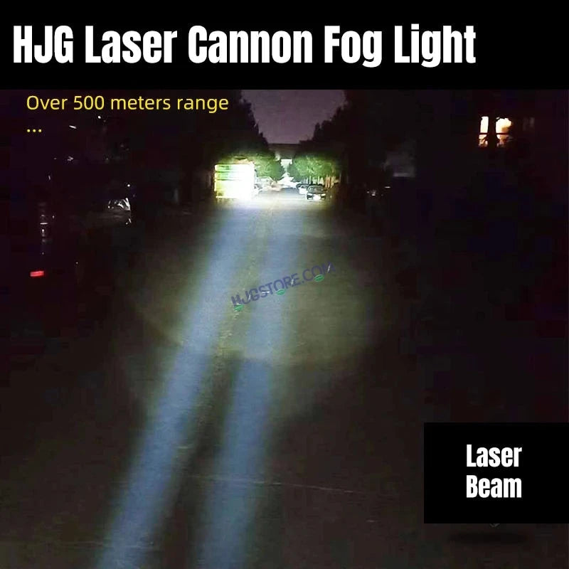 HJG Laser Cannon Foglight 500 Meters Laser Focus Projector Fog Projector Lens with 300 Meters Low Beam 500 Meters High Beam 80W Foglight Ultra Wide Dual Intensity LED Fog Lights White/Yellow Universal For All Cars & Bikes LIU HJG Laser Cannon Foglight 2pc - HJGstore.com