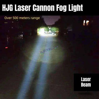 HJG Laser Cannon Foglight 500 Meters Laser Focus Projector Fog Projector Lens with 300 Meters Low Beam 500 Meters High Beam 80W Foglight Ultra Wide Dual Intensity LED Fog Lights White/Yellow Universal For All Cars & Bikes LIU HJG Laser Cannon Foglight 2pc - HJGstore.com
