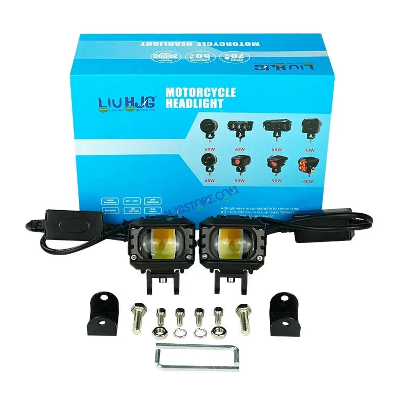 HJG M1 LED Projector Foglight 120W with Wide Spread Red DRL/White/Yellow/Warm White Light 120W 2pc Foglight Ultra Wide Dual Intensity LED Driving Fog Lights 3000K/4300K/6500K Universal For All Cars & Bikes LIU HJG M1 Single Projector Foglight, Pack of 2 - HJGstore.com