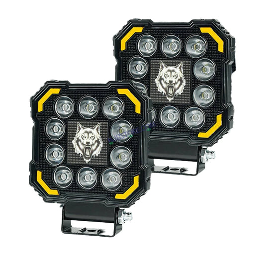 HJG 11 LED New Model Wolf Fog Light 60W LIU HJG Square Fog Light with DRL For Universal For Bike Universal For Car (Set of 2) 60W HJG Wolf Foglight with Red DRL, Flash Mode - HJGstore.com
