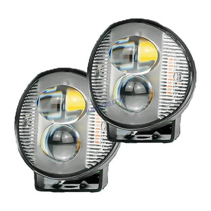 HJG 2 LED Round New with Red Blue Flash Strobe 2pc LIU HJG Fog Light for Bikes and Cars High Power, Heavy clamp and Strong aluminum. (2 LED Round Fog White/Yellow with Red/Blue Flash) White/Yellow Projector, Red Blue Strobe Flash, Pack of 2 - HJGstore.com