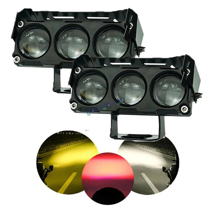 HJG 3 Lens Without Fan NEW MEGA DRIVE Fog Light 40W For Bike/Car/Thar/Jeep ( Cool White, Yellow, Warm White, Red DRL, Flash ) - Pack of 2 Future Eyes 3 Lens with Red DRL HJG - HJGstore.com