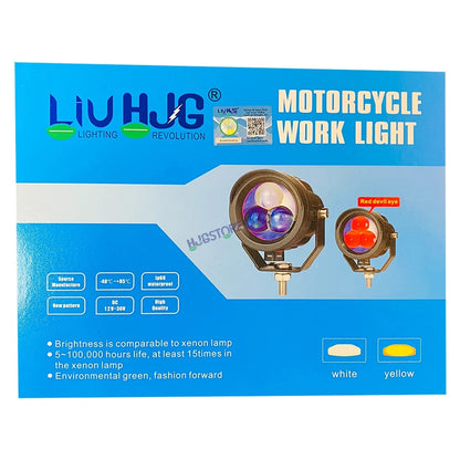 HJG 3 LED Projector Fog Triple Lens 120W Foglight New Model with Power Adaptor Foglight Ultra Wide Dual Intensity LED Driving Fog Lights White/Yellow (2*60W = 120W Total) Universal For All Cars & Bikes HJG New 3 LED Projector Devil HJG 126 Fog - HJGstore.com