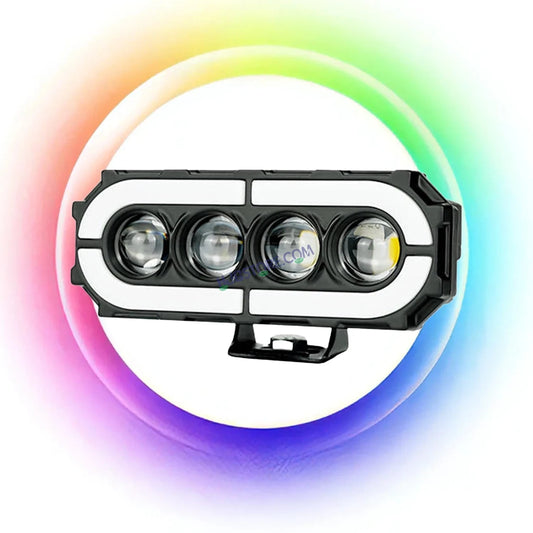 HJG 4 Lens with RGB Ring DRL 4 Projector Lens 1pc Foglight with RGB Ring 4 LED Projector Fog 60W with RGB DRL Foglight Ultra Wide Dual Intensity LED Fog Lights White/Yellow/RGB DRL Projector (60W) Universal For All Cars & Bikes LIU HJG 4 Lens RGB Ring 1pc - HJGstore.com