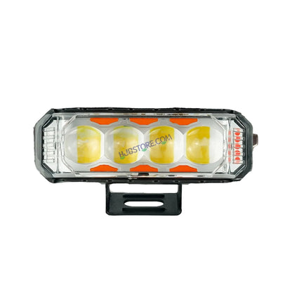 HJG 4 LED Light Bar with Red Blue Flash Strobe Fog Light for Bikes and Cars High Power, Heavy clamp and Strong aluminum. (4 LED Fog Light Bar Single) White/Yellow, Red Blue Strobe Flash, Pack of 1 - HJGstore.com