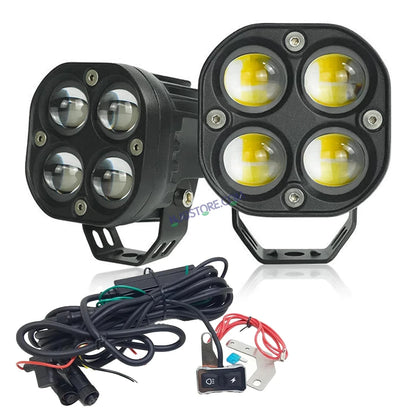 HJG 4x4 Projector Lens Foglight with Wiring Kit 80W 4*4 Lens Future Eyes Fog Projector Lens 2pc Foglight White/Yellow/Flash Modes 80W Foglight LED Fog Lights White/Yellow/Flash Universal For All Cars Bikes LIU HJG 4x4 Projector with Wiring Harness Kit - HJGstore.com