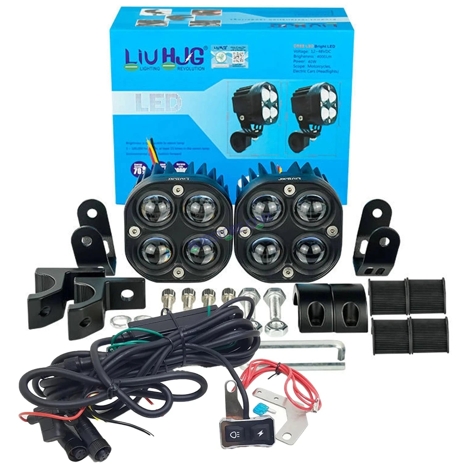 HJG 4x4 Projector Lens Foglight with Wiring Kit 80W 4*4 Lens Future Eyes Fog Projector Lens 2pc Foglight White/Yellow/Flash Modes 80W Foglight LED Fog Lights White/Yellow/Flash Universal For All Cars Bikes LIU HJG 4x4 Projector with Wiring Harness Kit - HJGstore.com