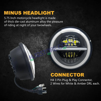 HJG Genuine 5.75 Inch Minus with Ring LED Headlight with Spotless and Bright DRL Fits in Harley Davidson, Jeep, Bajaj Avenger 5.75" (12V-80V DC 75W) - HJGstore.com