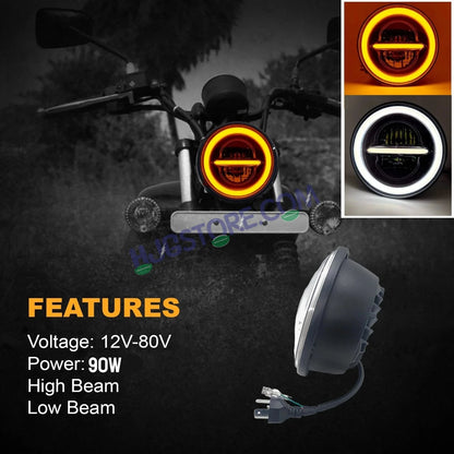 HJG Genuine 5.75 Inch Minus with Ring LED Headlight with Spotless and Bright DRL Fits in Harley Davidson, Jeep, Bajaj Avenger 5.75" (12V-80V DC 75W) - HJGstore.com