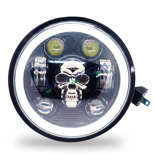 HJG 5.75 Inch Skull Multi DRL LED Headlight Assembly with Spotless and Bright DRL Fits in Harley Davidson, Jeep, Bajaj Avenger 5.75" (12V-80V DC 75W) LIU HJG 5.75 Inch Skull Multi DRL Headlight Assembly - HJGstore.com