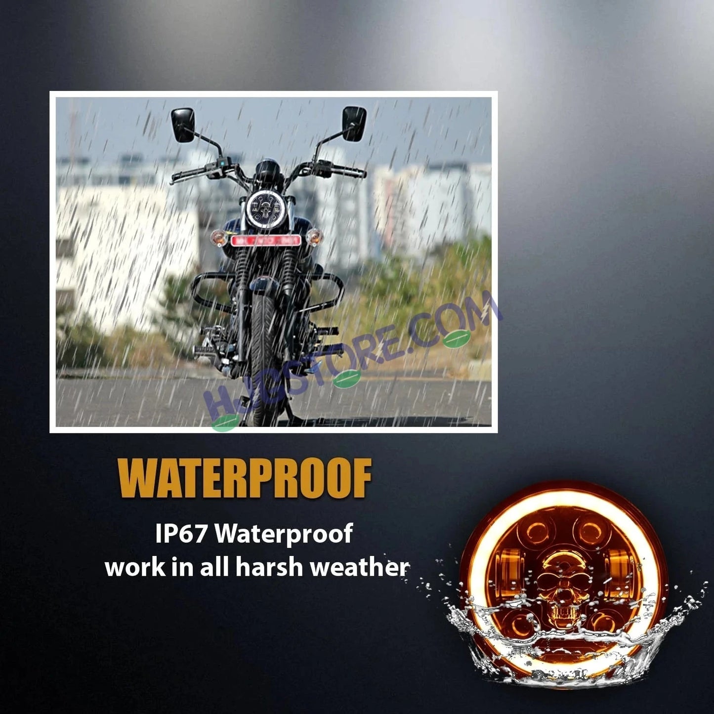 HJG 5.75 Inch Skull Multi DRL LED Headlight Assembly with Spotless and Bright DRL Fits in Harley Davidson, Jeep, Bajaj Avenger 5.75" (12V-80V DC 75W) LIU HJG 5.75 Inch Skull Multi DRL Headlight Assembly - HJGstore.com