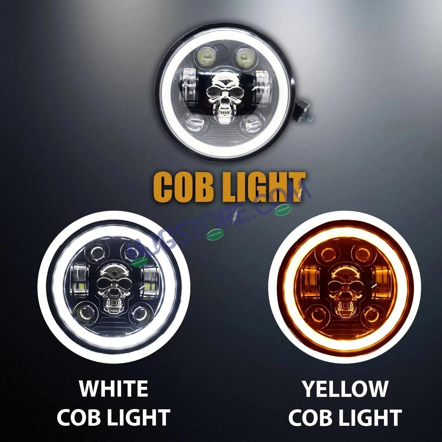 HJG 5.75 Inch Skull Multi DRL LED Headlight Assembly with Spotless and Bright DRL Fits in Harley Davidson, Jeep, Bajaj Avenger 5.75" (12V-80V DC 75W) LIU HJG 5.75 Inch Skull Multi DRL Headlight Assembly - HJGstore.com