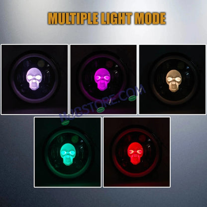HJG 5.75 Inch Skull Multi DRL LED Headlight Assembly with Spotless and Bright DRL Fits in Harley Davidson, Jeep, Bajaj Avenger 5.75" (12V-80V DC 75W) LIU HJG 5.75 Inch Skull Multi DRL Headlight Assembly - HJGstore.com
