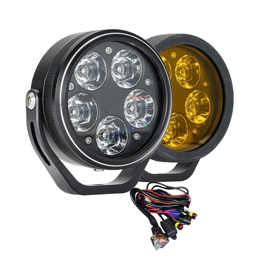 HJG 5 LED 100W Round CREE Foglight Foglamp with Yellow Cover 100W 5 LED HJG 100W 5 LED Car Accessories Led Headlights Lights Led Fog Lights For Motorcycle Car SUV Lights, Set of 2 with Wiring Harness Kit HJG 5 LED Round 100W - HJGstore.com