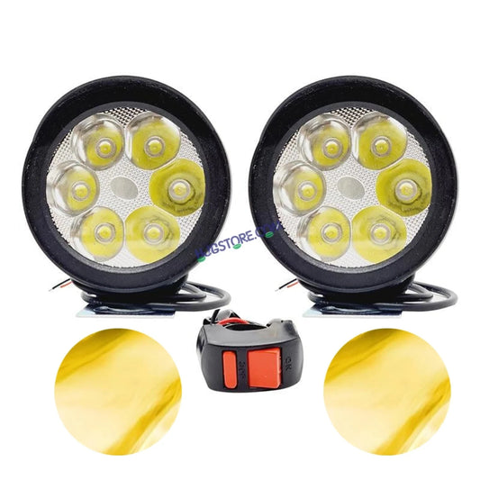 HJG 6 LED Yellow Fog Lights for Bikes and Cars High Power, Heavy clamp and Strong ABS Plastic. (6 led Cap Set with Switch) Yellow Only with Flash Mode - HJGstore.com