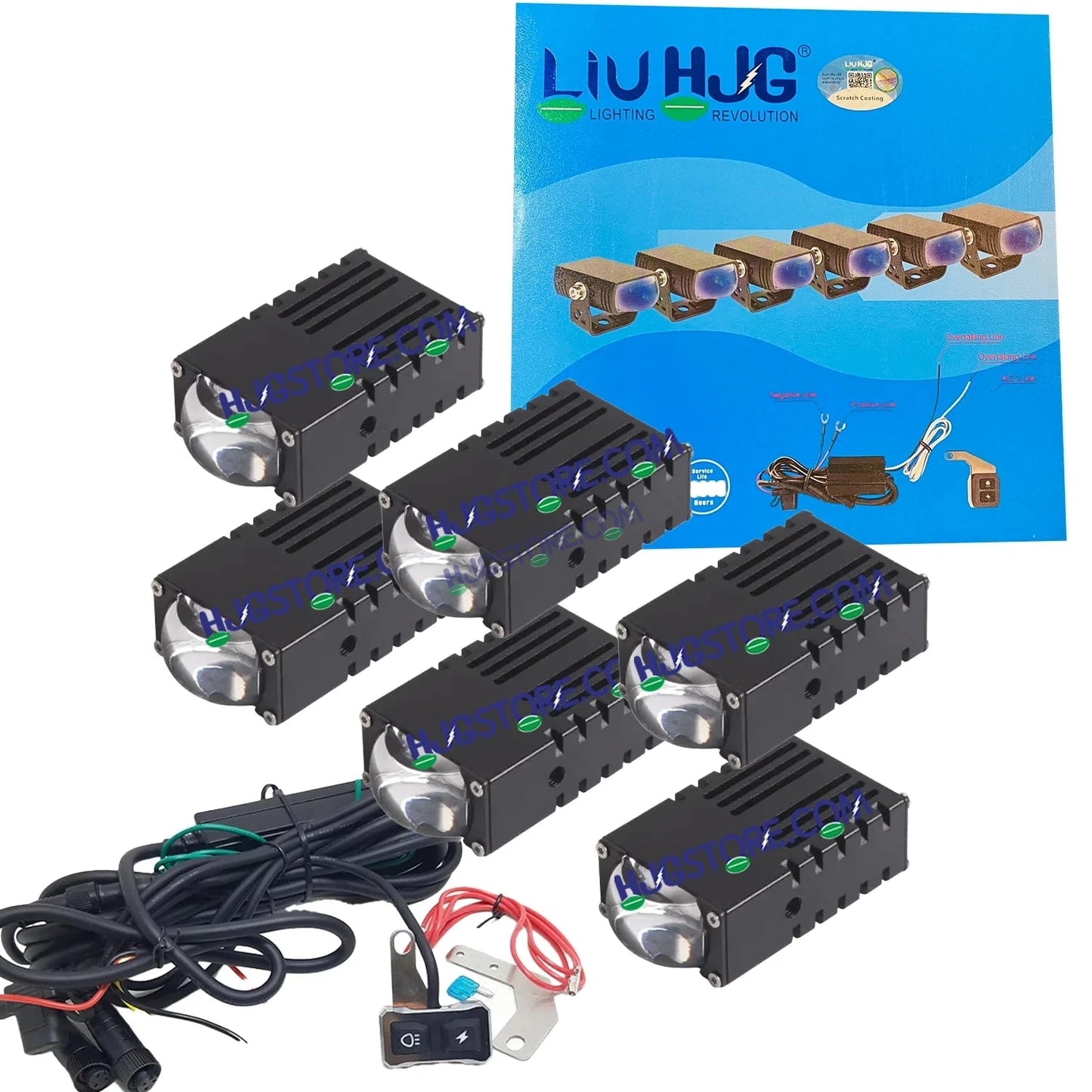 HJG LIU HJG Original Waymaker 6 LED New Model Slim Drive Grille Fitting Dual Colour Fog Light Mini Drive Light Version 4 And Wiring With Canbus For All Cars and Motorcycles (6Pcs) HJG Waymaker Foglight HJG New Model 6 LED with Canbus Wiring Harness Kit - HJGstore.com