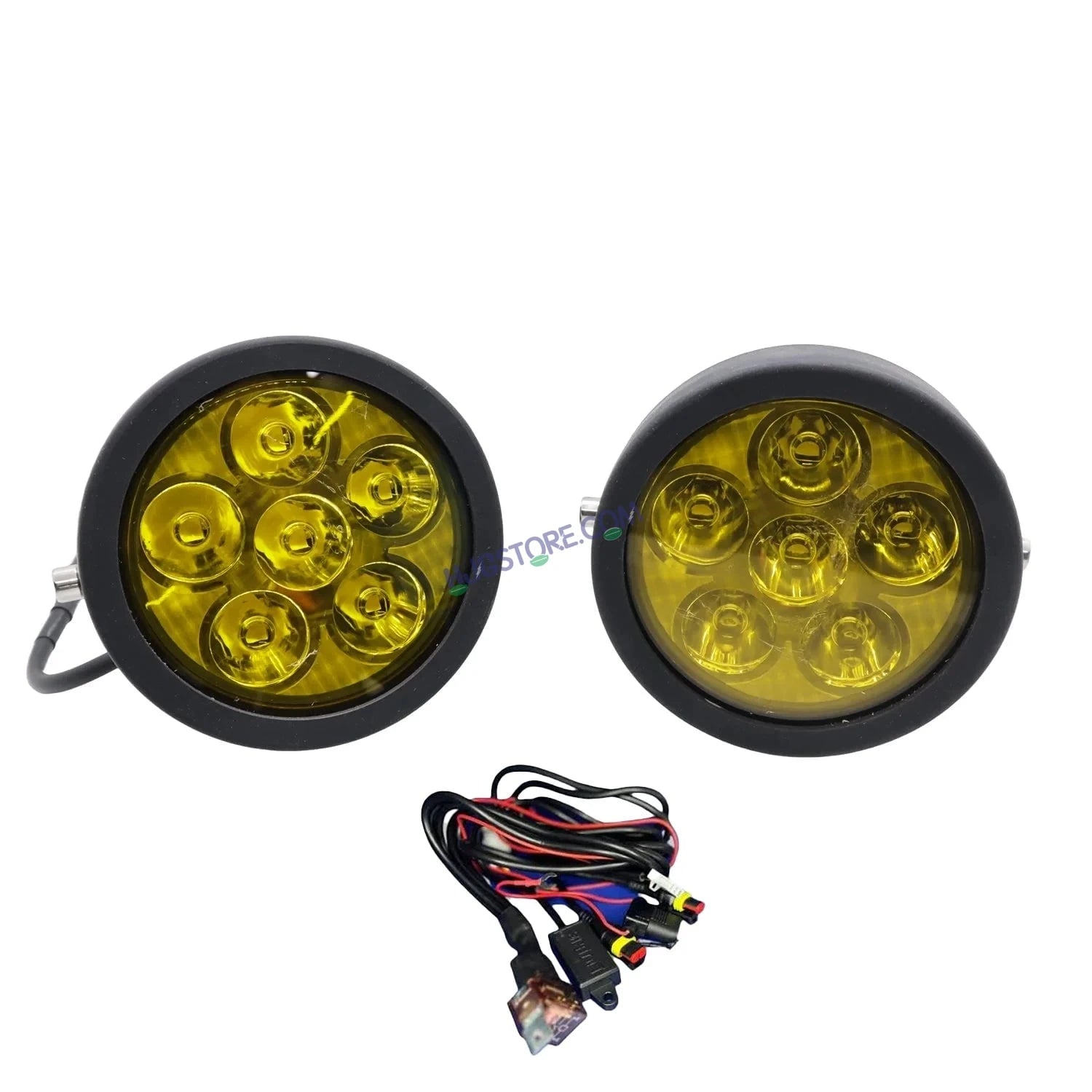 HJG 6 LED 120W Round CREE Foglight Foglamp with Yellow Cover 120W 6 LED HJG 120W 5 LED Car Accessories Led Headlights Lights Led Fog Lights For Motorcycle Car SUV Lights, Set of 2 with Wiring Harness Kit HJG 6 LED Round 120W - HJGstore.com