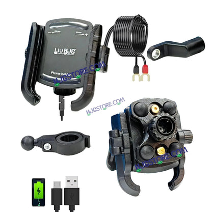 HJG Compact Pro 7579 Type-C Shockproof Mobile Holder with Jaw Grip Damper Anti Vibration with Type-C USB Charger for Bike, Two Wheelers Universal HJG Mobile Holder Pro 7579 Anti-Shake Anti-Theft Zero Vibration Shockproof Mobile Holder with Type-C Charger - HJGstore.com