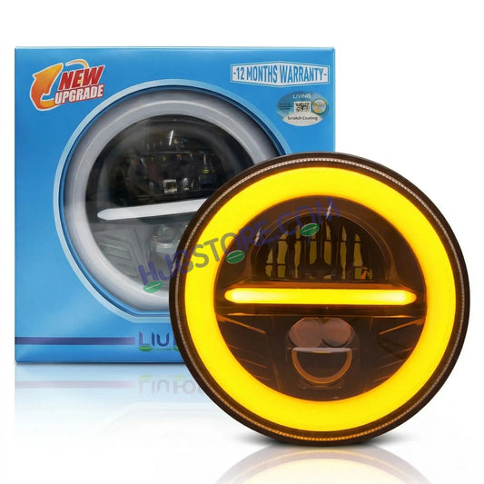 HJG Minus Tri Projector Lens 7 Inch Headlight DRL 107W Projector Ultra Wide 7 Inch Headlight Assembly New Model Projector Headlight Assembly for Royal Enfield Thar | 107W CREE/Osram LED Chip White/Yellow Compatible with Royal Enfield, Jeep, Thar, Gypsy - HJGstore.com