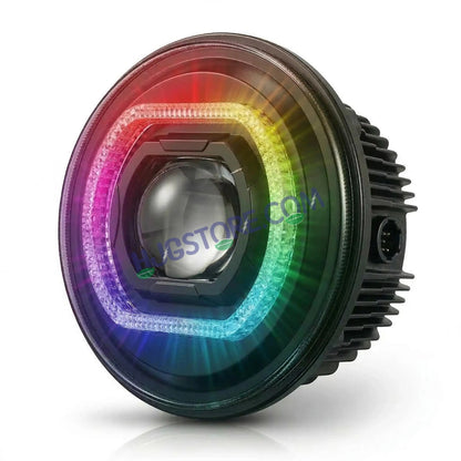 HJG RGB Ring DRL 90W Projector Ultra Wide 7 Inch Headlight Assembly Mobile App Control C-316 White LED Headlight New Model Projector Headlight Assembly for Royal Enfield | 90W CREE/Osram LED Chip Multi DRL Compatible with Royal Enfield, Jeep, Thar, Gypsy - HJGstore.com