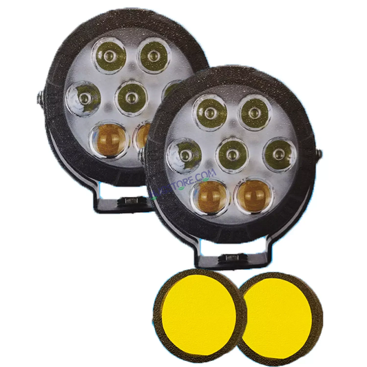 HJG New 7 LED 140W Projector CREE Combo Round Foglight with Yellow Cover 140W 7 LED HJG 140W 5 LED CREE 2 LED Projector 7 LED Foglight for Car Bike Led Headlights Lights Led Fog Lights For Motorcycle Car SUV Lights, Set of 2 LIU HJG 7 LED Projector CREE - HJGstore.com