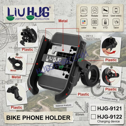 HJG New 9121 Metal Body Shockproof Mobile Holder with Jaw Grip Damper Anti Vibration for Bike, Two Wheelers Universal HJG Mobile Holder Pro Spider Anti-Shake Anti-Theft Zero Vibration Shockproof Mobile Holder 4 Vibration Proof Ball Joints LIU HJG Holder - HJGstore.com