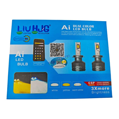 HJG AI Bulb H7 App Control 200W H7 Adjustable Beam Color Adjustable Brightness LED Bulb AC/DC Headlight White/Yellow/Warm White/Flash Beam 200W for Bike Car LED Light H7 Two Pin AI Headlight 12V/24V for Bike/Car, LIU HJG AI Bulb Pack of 2, H7 Socket - HJGstore.com