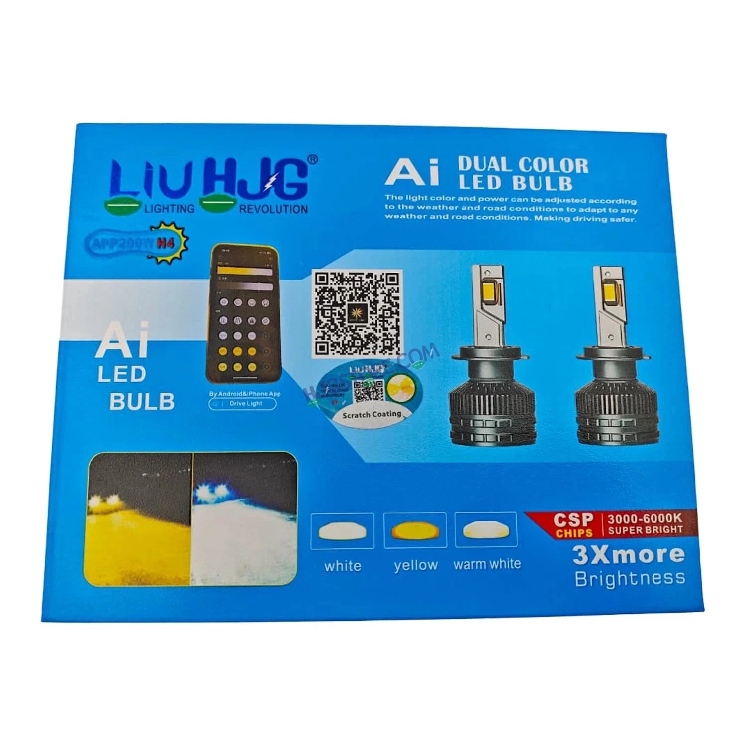 HJG AI Bulb H8/H9/H11/H16 App Control 200W Adjustable Beam Color Adjustable Brightness LED Bulb AC/DC Headlight White/Yellow/Warm White 200W for Bike Car LED Light H8/H9/H11/H16 AI Headlight 12V/24V for Bike/Car, LIU HJG AI Bulb Pack of 2, H8/H9/H11/H16 - HJGstore.com