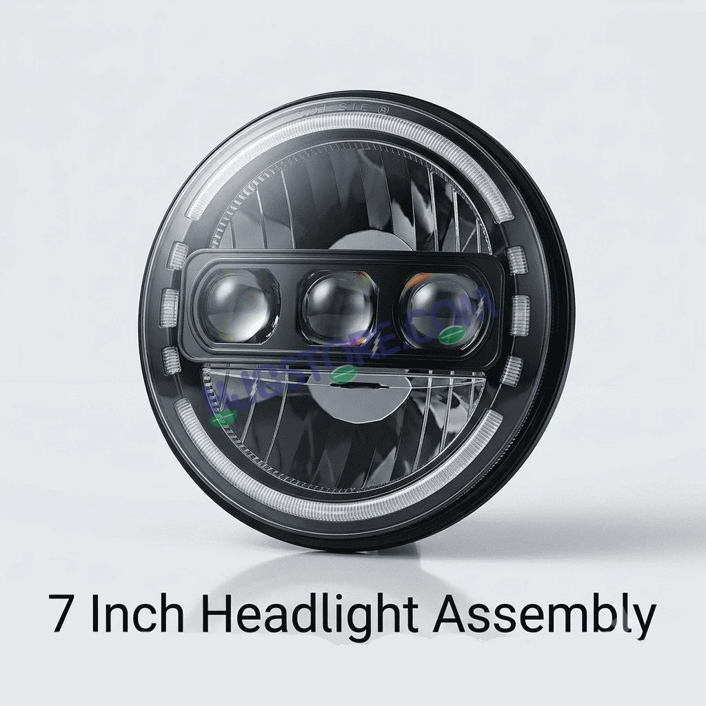 HJG C-235 Blue Halo Ring 7 Inch Headlight Assembly White Amber 7 Inch Headlight Assembly 133W Projector Ultra Wide C-235 White LED Headlight New Projector Headlight Assembly | 133W CREE/Osram LED Multi DRL Compatible with Royal Enfield, Jeep, Thar, Gypsy - HJGstore.com