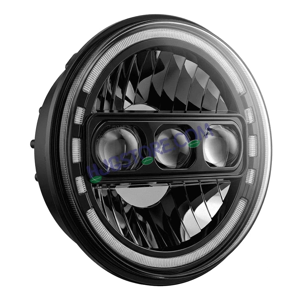HJG C-235 Blue Halo Ring 7 Inch Headlight Assembly White Amber 7 Inch Headlight Assembly 133W Projector Ultra Wide C-235 White LED Headlight New Projector Headlight Assembly | 133W CREE/Osram LED Multi DRL Compatible with Royal Enfield, Jeep, Thar, Gypsy - HJGstore.com