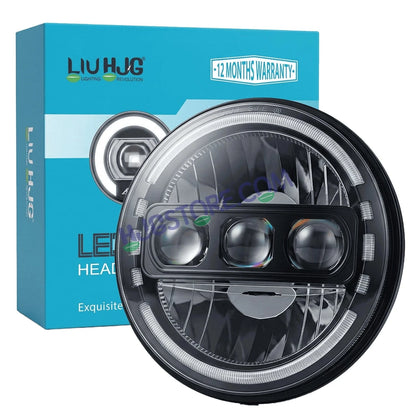 HJG C-235 Blue Halo Ring 7 Inch Headlight Assembly White Amber 7 Inch Headlight Assembly 133W Projector Ultra Wide C-235 White LED Headlight New Projector Headlight Assembly | 133W CREE/Osram LED Multi DRL Compatible with Royal Enfield, Jeep, Thar, Gypsy - HJGstore.com