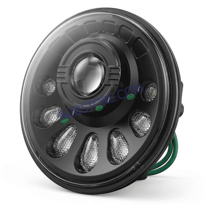HJG C-250 Petal 7 Inch Headlight Assembly White Amber Petals 7 Inch Headlight Assembly 88W Projector Ultra Wide C-250 White LED Headlight New Projector Headlight Assembly | 88W CREE/Osram LED Chip Multi DRL Compatible with Royal Enfield, Jeep, Thar, Gypsy - HJGstore.com