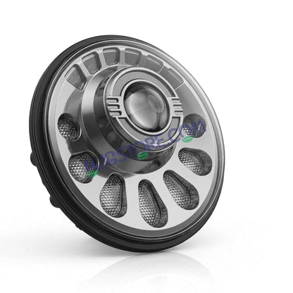 HJG C-250 Petal 7 Inch Headlight Assembly White Amber Petals 7 Inch Headlight Assembly 88W Projector Ultra Wide C-250 White LED Headlight New Projector Headlight Assembly | 88W CREE/Osram LED Chip Multi DRL Compatible with Royal Enfield, Jeep, Thar, Gypsy - HJGstore.com