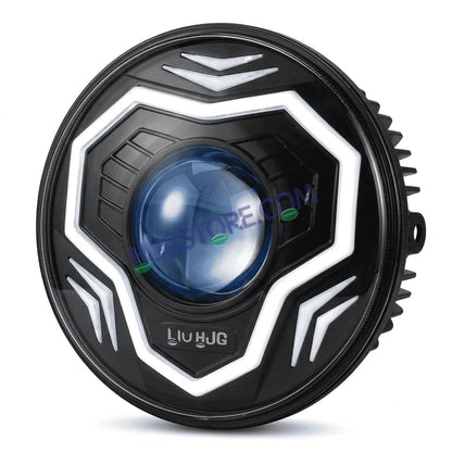 HJG C-292 Prime App-Controlled RGB DRL 7 Inch Headlight Assembly White Amber 7 Inch Headlight Assembly 108W Projector Ultra Wide C-292 LED Headlight Assembly | 108W CREE/Osram LED Chip RGB App Control DRL Compatible with Royal Enfield, Jeep, Thar, Gypsy - HJGstore.com