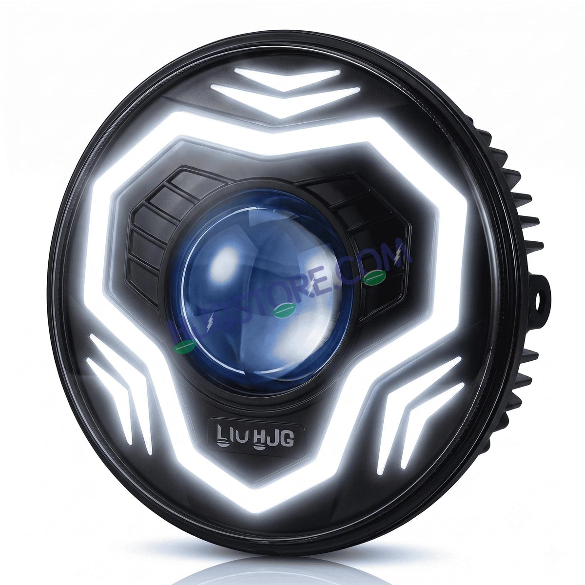 HJG C-292 Prime App-Controlled RGB DRL 7 Inch Headlight Assembly White Amber 7 Inch Headlight Assembly 108W Projector Ultra Wide C-292 LED Headlight Assembly | 108W CREE/Osram LED Chip RGB App Control DRL Compatible with Royal Enfield, Jeep, Thar, Gypsy - HJGstore.com