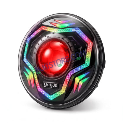 HJG C-292 Prime App-Controlled RGB DRL 7 Inch Headlight Assembly White Amber 7 Inch Headlight Assembly 108W Projector Ultra Wide C-292 LED Headlight Assembly | 108W CREE/Osram LED Chip RGB App Control DRL Compatible with Royal Enfield, Jeep, Thar, Gypsy - HJGstore.com