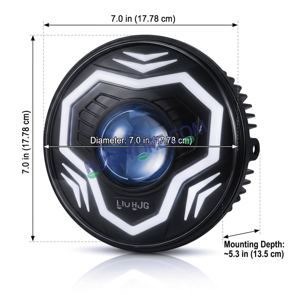 HJG C-292 Prime App-Controlled RGB DRL 7 Inch Headlight Assembly White Amber 7 Inch Headlight Assembly 108W Projector Ultra Wide C-292 LED Headlight Assembly | 108W CREE/Osram LED Chip RGB App Control DRL Compatible with Royal Enfield, Jeep, Thar, Gypsy - HJGstore.com