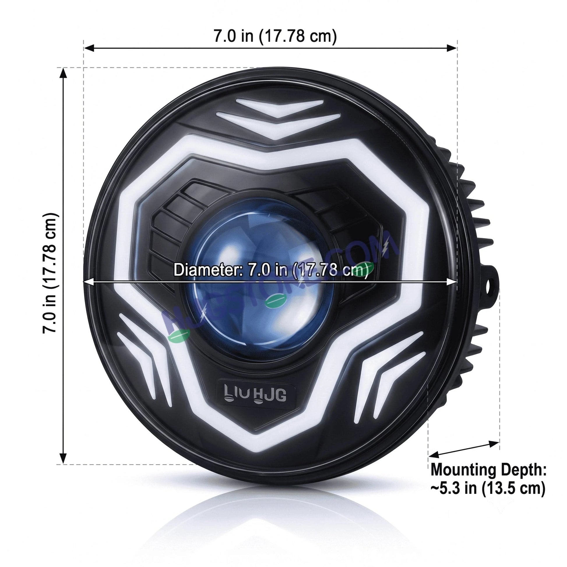 HJG C-292 Prime App-Controlled RGB DRL 7 Inch Headlight Assembly White Amber 7 Inch Headlight Assembly 108W Projector Ultra Wide C-292 LED Headlight Assembly | 108W CREE/Osram LED Chip RGB App Control DRL Compatible with Royal Enfield, Jeep, Thar, Gypsy - HJGstore.com