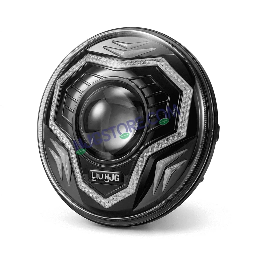 HJG C-292 Prime App-Controlled RGB DRL 7 Inch Headlight Assembly White Amber 7 Inch Headlight Assembly 108W Projector Ultra Wide C-292 LED Headlight Assembly | 108W CREE/Osram LED Chip RGB App Control DRL Compatible with Royal Enfield, Jeep, Thar, Gypsy - HJGstore.com