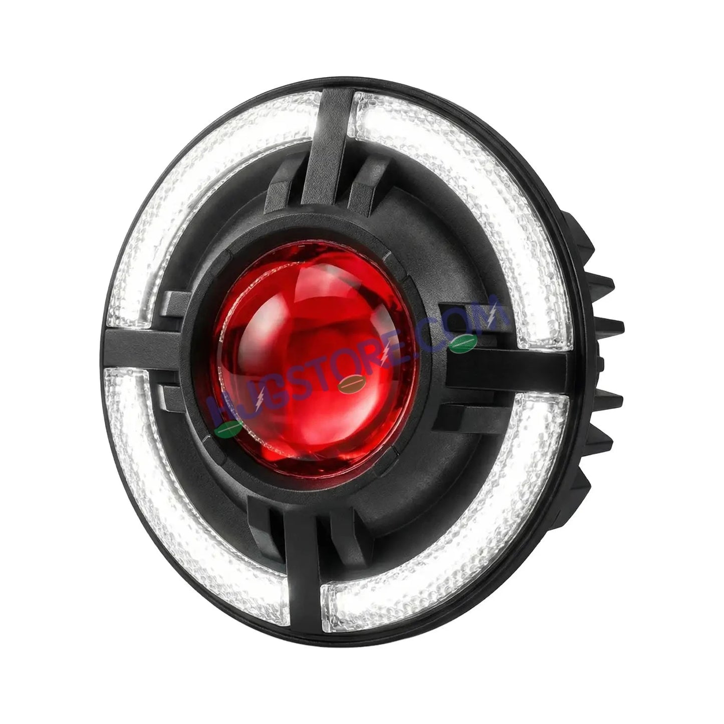 HJG C-318 Red Halo Ring 108W Projector Ultra Wide 7 Inch Headlight Assembly Devil Halo Ring C-318 White LED Headlight New Projector Headlight Assembly for Royal Enfield | 108W CREE/Osram LED Chip Multi DRL Compatible with Royal Enfield, Jeep, Thar, Gypsy - HJGstore.com